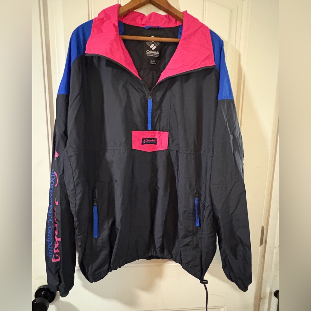 Columbia Black 80’s Colorblock Windbreaker Quarterzip Jacket Size XLarge